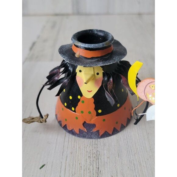Vintage witch metal candle stick holder Moon pumpkin balloon Halloween‎ - Picture 4 of 9